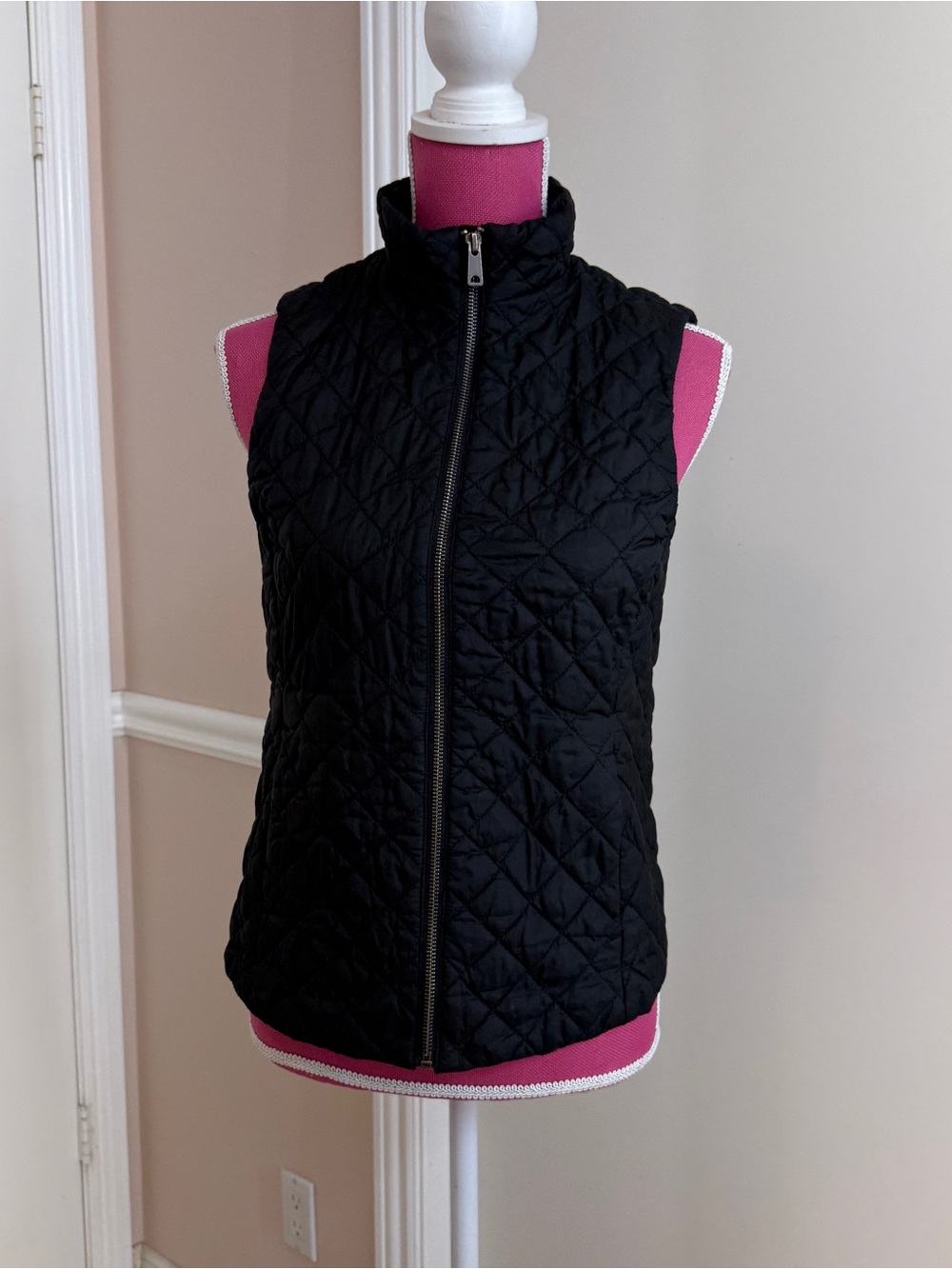 Banana Republic Womens Petite XS Black Quilted Puffer Vest Sleeveless Full Zip